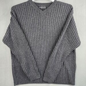 Baracuta Mens Gray V Neck Pullover Preppy Casual Ribbed Cotton Sweater Size L